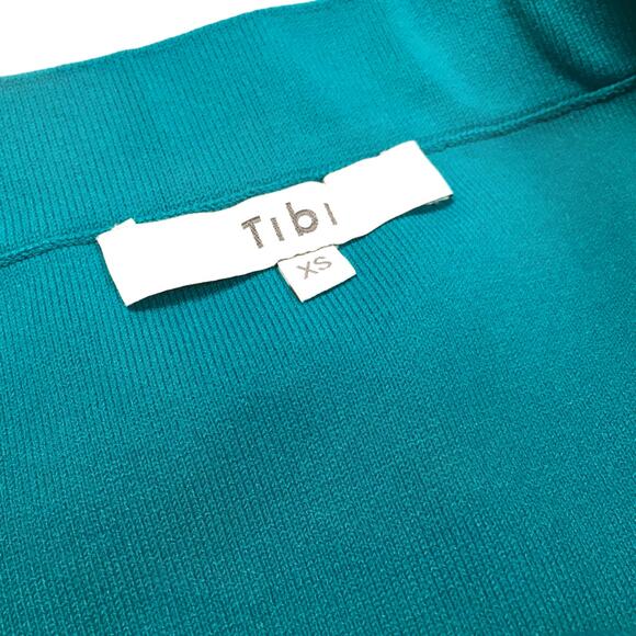 Tibi Skirt Asymmetrical Ribbed Midi Jacquard Neoprene Teal Thick Knit Women's XS - Picture 3 of 15